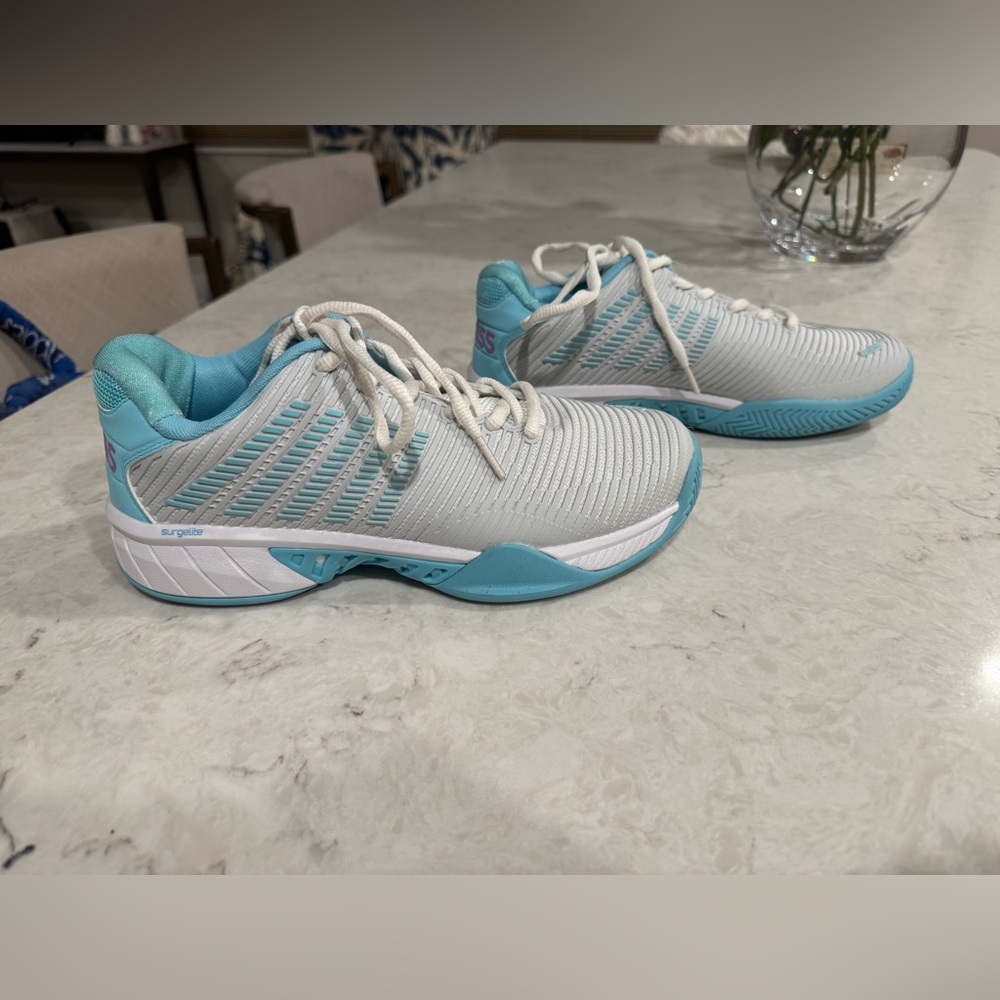 K-Swiss White and Blue Athletic Shoes for Performance